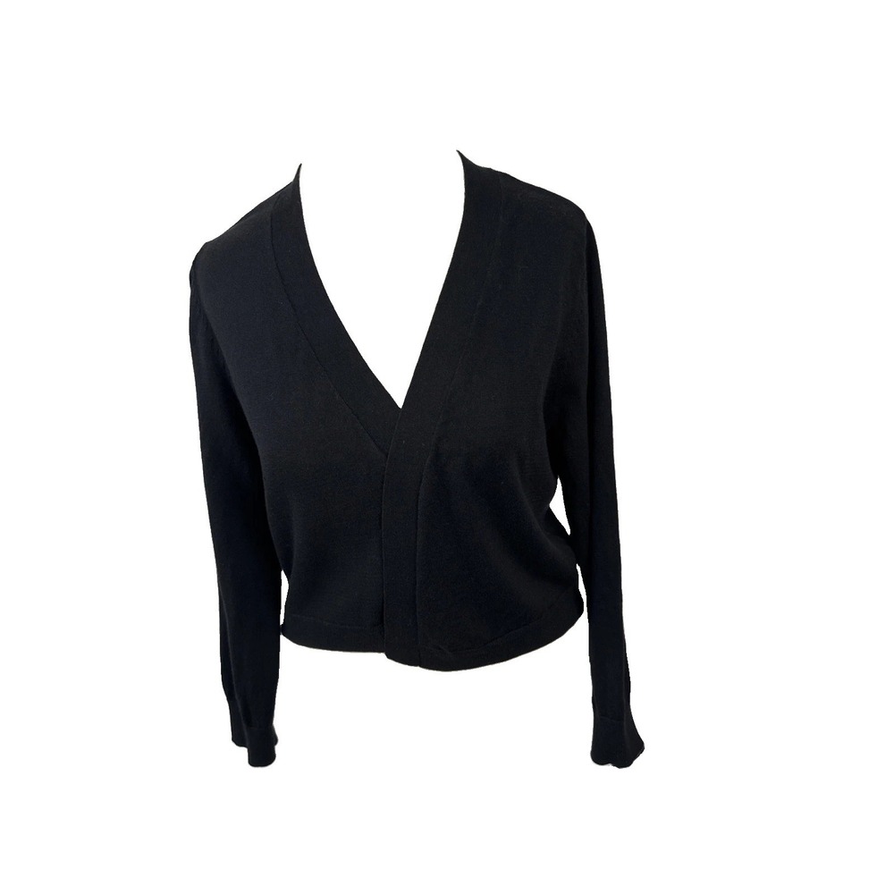 Talbots Women's S Long Sleeve Cotton Blend Open Front Crop Cardigan Black